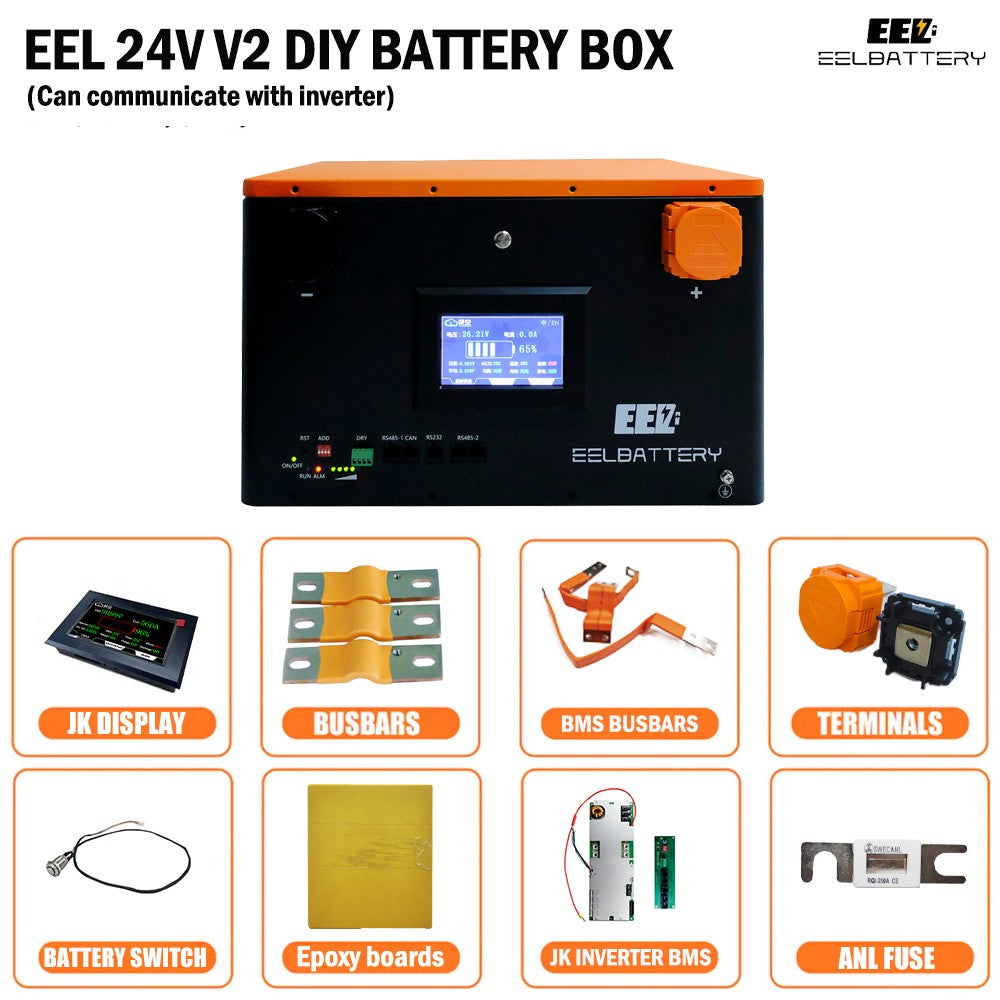 EEL 24V V2 Battery Box With JK V19 150A/200A inverter Bluetooth BMS,For Golf Cart,RV,EV,Boat，China Stock