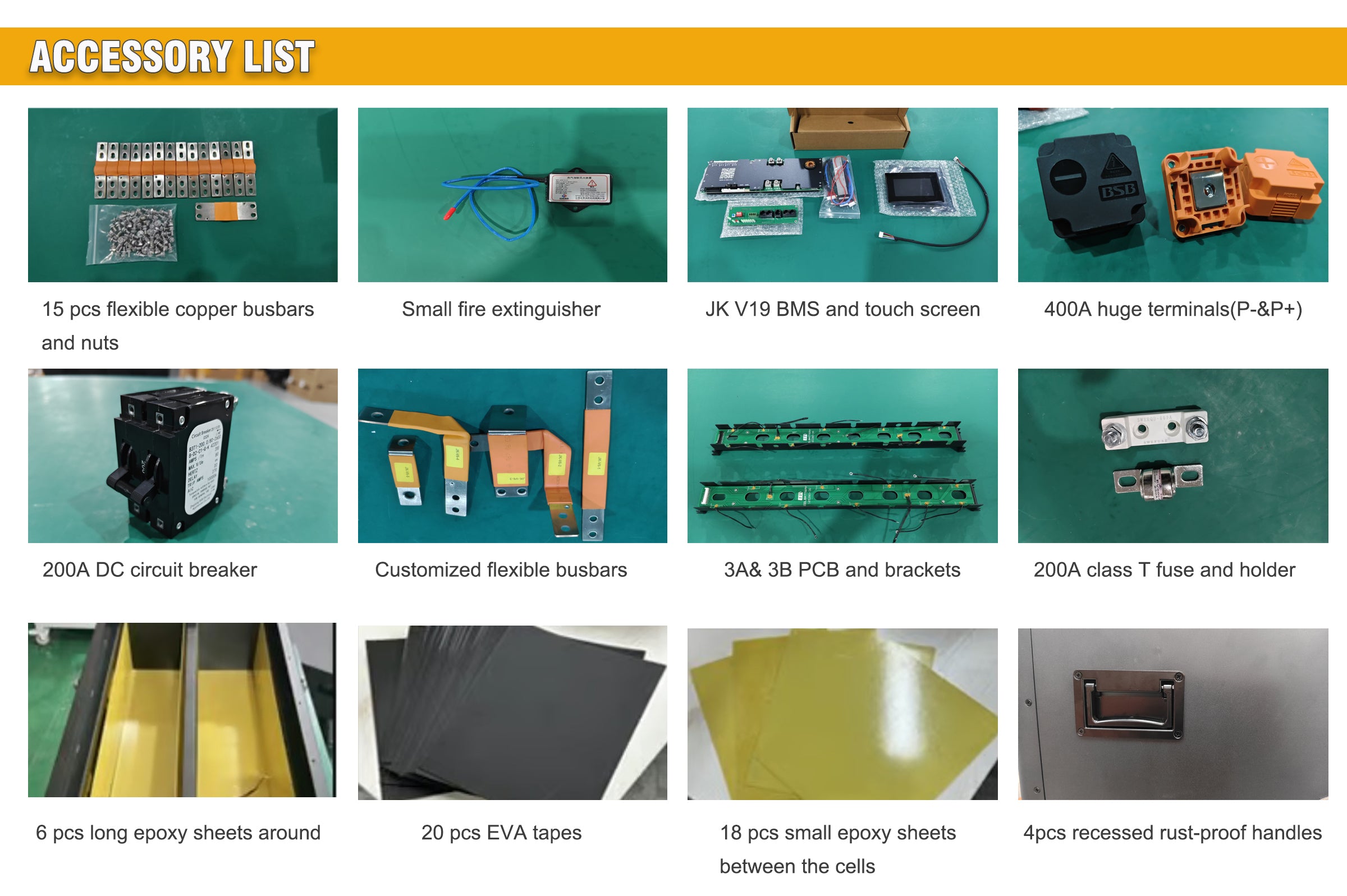 Accessory list of EEL 48V JK V6 pro DIY horizontal battery box with JK V19 BMS