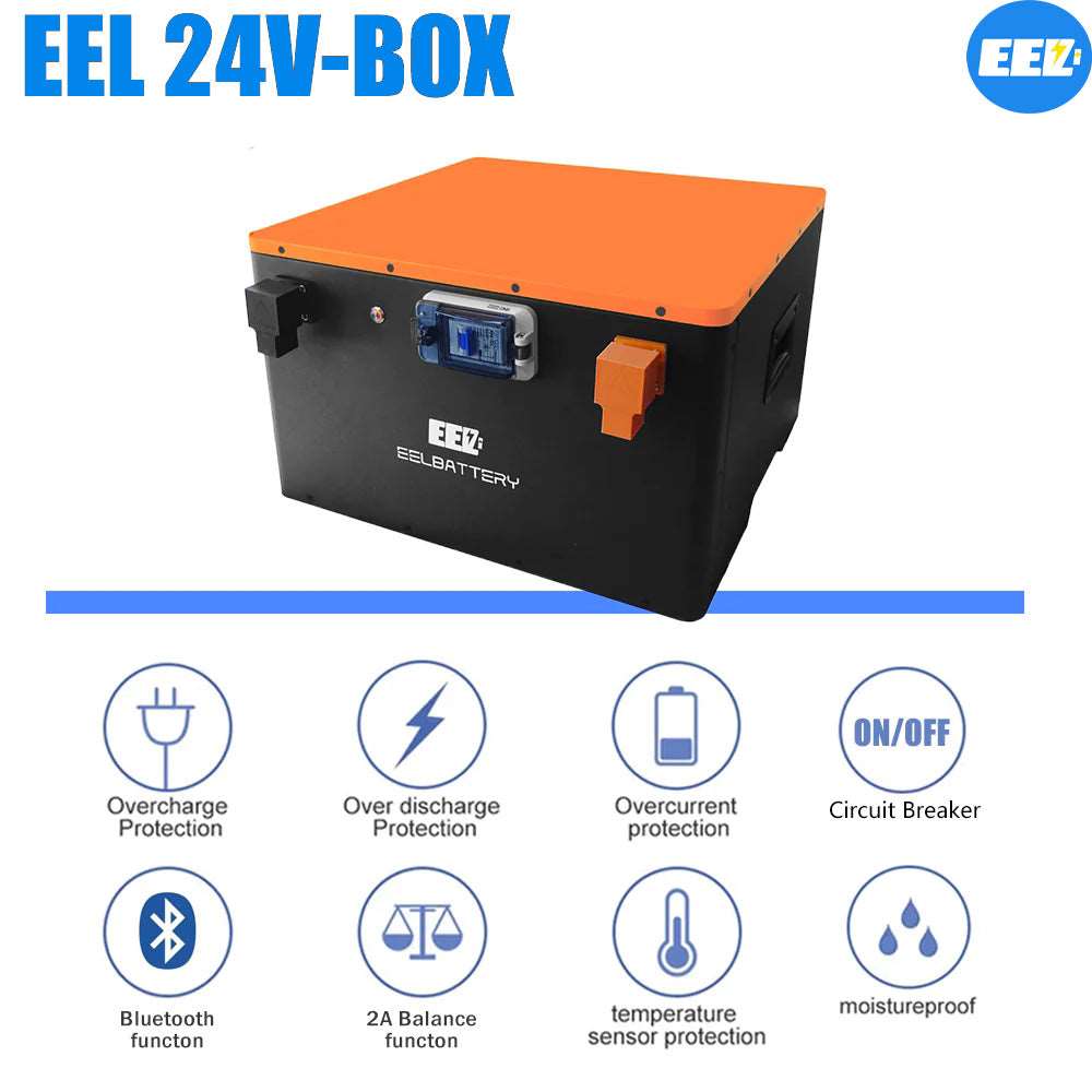 EEL 24V DIY battery case with JK 200A Active Balance BMS for Solar Power,Golf Cart,RV,EV,camping,canal narrowboat