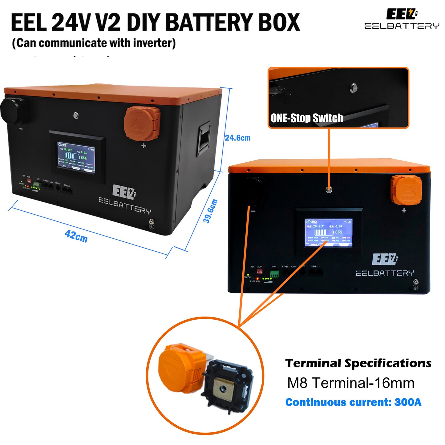 EEL 24V V2 Battery Box With JK V19 150A/200A inverter Bluetooth BMS,For Golf Cart,RV,EV,Boat，China Stock