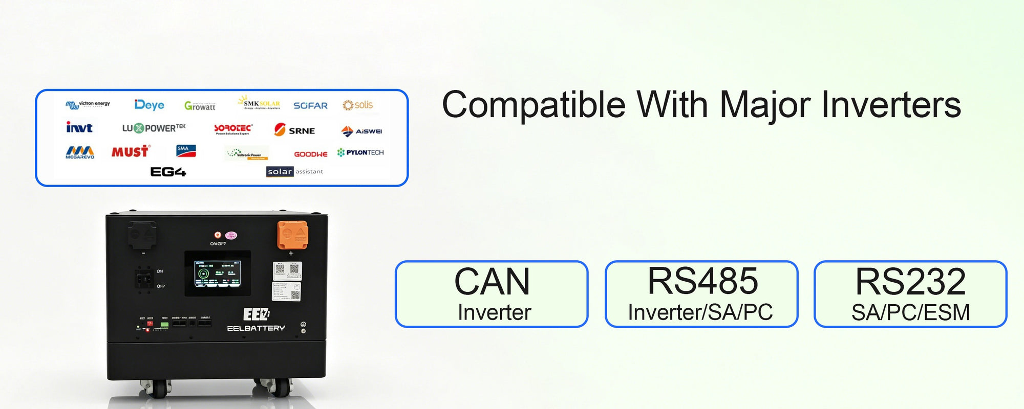 The EEL 17kWh 324Ah battery can communicate seamlessly with mainstream 48V inverters on the market.