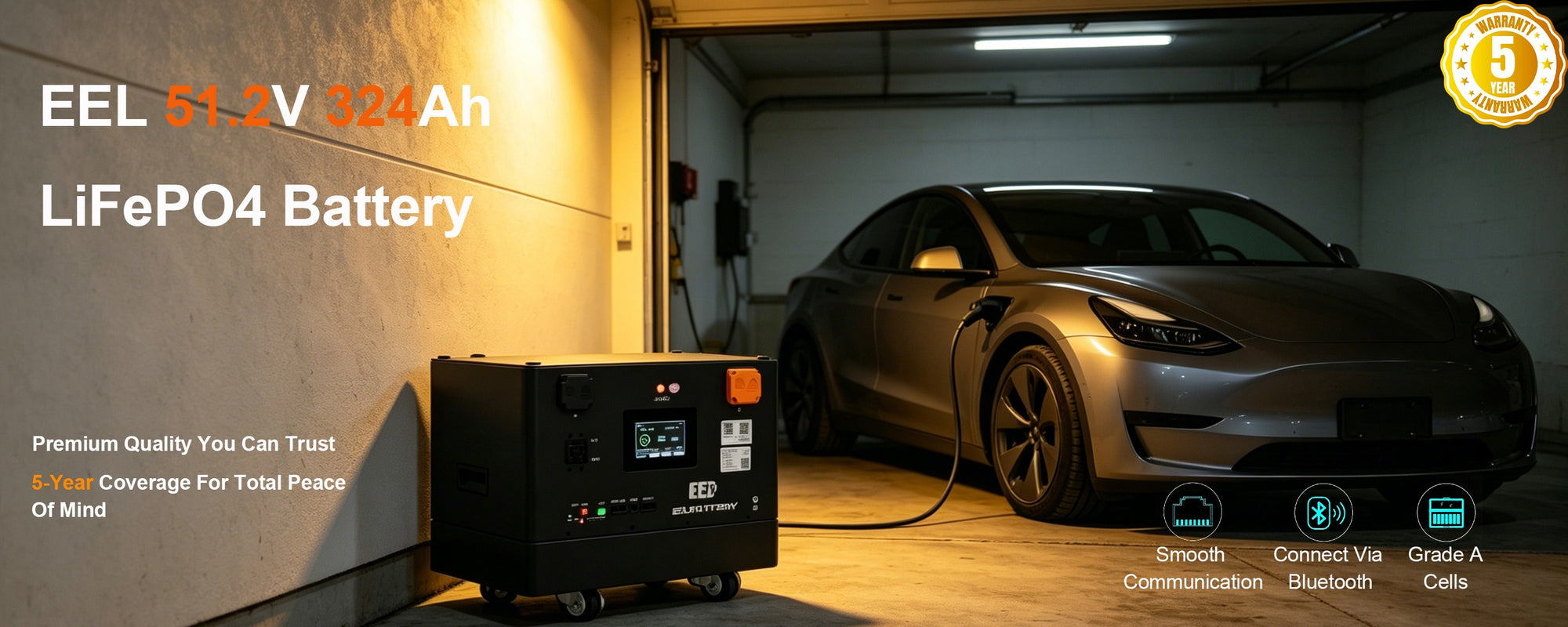 The EEL 17kWh 324Ah battery comes with a 5-year warranty, giving you peace of mind.