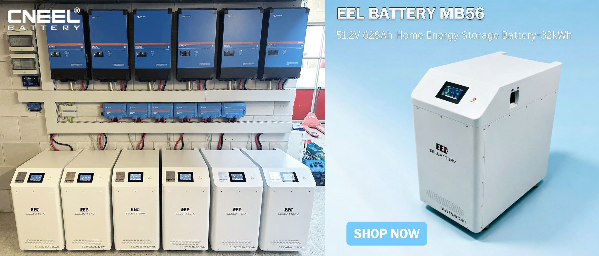 
This brand-new EEL BATTERY white 51.2V 628Ah 32kWh vertical portable home energy storage battery is manufactured using EVE's new A-grade MB56 cells and equipped with a JK V19 300A battery management system (BMS), supporting parallel connection of up to 16 batteries and featuring touch operation. It also comes equipped with additional protection devices such as fuses, circuit breakers, and dual fire extinguishers. The battery can continuously output a maximum current of 300A and has passed authoritative cer
