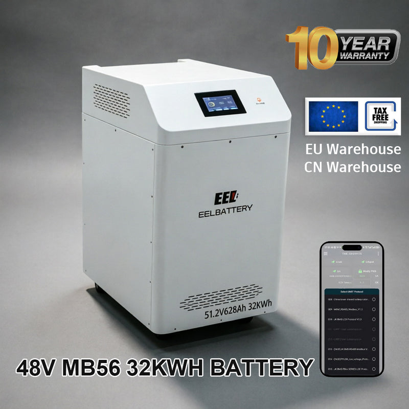 EEL 32kWh 51.2V 16S 628Ah EVE MB56 Upright Battery Built in 300A JK V19 BMS