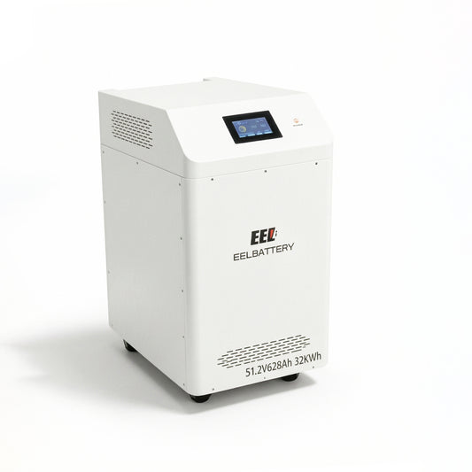 The EEL 32kWh home energy storage battery is made with EVE A-grade MB56 square lithium iron phosphate cells, with a cycle life of over 8000 cycles and a capacity of 628Ah (32kWh), making it ideal for home energy storage, solar power generation and other scenarios.