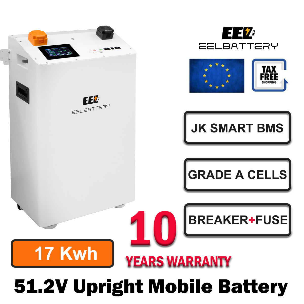 EU Stock Pre-sale - 48V 17Kwh EEL Self-heating Upright LiFePO₄ Battery Pack for Residential Solar Energy Storage Systems