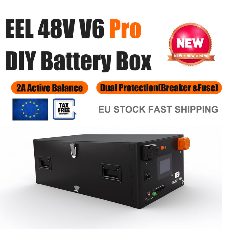 EU Stock EEL 48V 16S V6 Pro DIY LiFePO4 Stackable Battery Box Kit With JK 200A V19 BMS,Home Energy Storage System